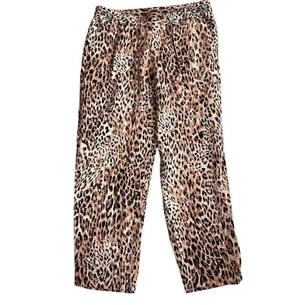 Banana Republic Leopard Print Wide Leg Pants Women's Medium M Pull On - Picture 2 of 10